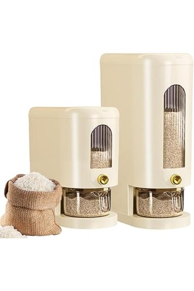 The Bros غطاء كبير لموزع الأرز وكوب قياس وحاوية تخزين الطعام من Rice Cerel & ...