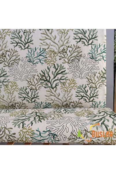 DÜŞLER EV TEKSTİLİ Yeşil Mercan Desenli Su ve Leke İtici Panama Keteni Küçükç...