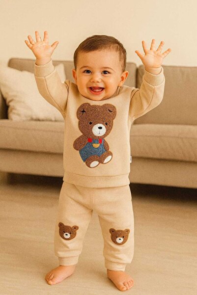 MyPrettyBaby طقم ملابس شتوية للأطفال الذكور مكون من قطعتين مطرزة بتصميم الدب ...