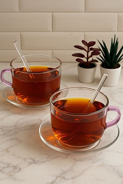 Qerhome 6-Piece Sof Elegance Tea and Coffee Cup with Borosilicate Glass Plate and Spoon 330 ml