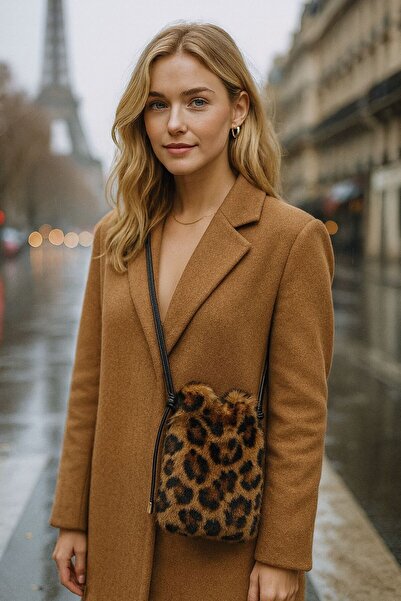 FELLMENS حقيبة نسائية بحزام من القطيفة الناعمة ذات ملمس ناعم باللون البني الفهد