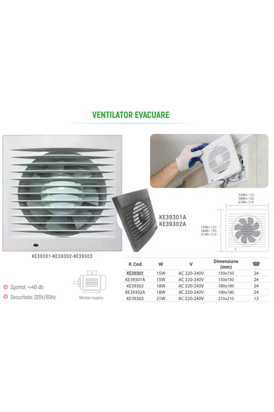 Klaus Exhaust Fan 18W 220V 5 Mesh And Lamp, KE39302 (24)