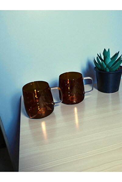 RİVO HOME DECOR Borasilicate Cup Amber 600 ml Set of 2