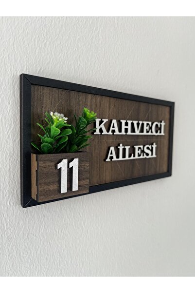 Amorfoz Kişiye Özel Aşhap Kapı Numarası 10x20 cm Tesbih Ahşap Zemin Siyah Çerçeve Büyük İsimli