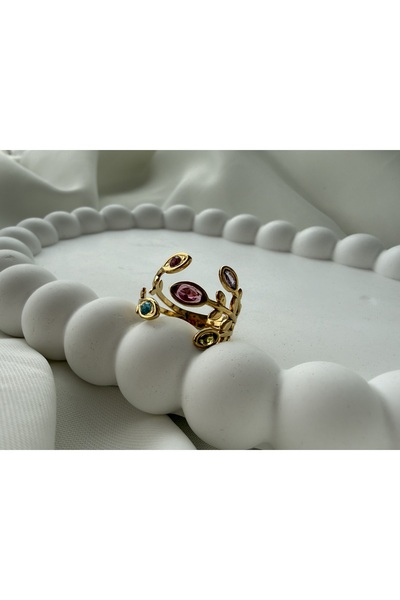 all mine خاتم فولاذي بأغصان مرصعة بالأحجار الملونة