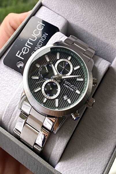 Ferrucci Function Green Line Silver Yeşil Kadran Metal Kordon Erkek Kol Saati