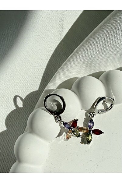 all mine Colorful Stone Zircon Exquisite Flower Dangle Steel Earrings