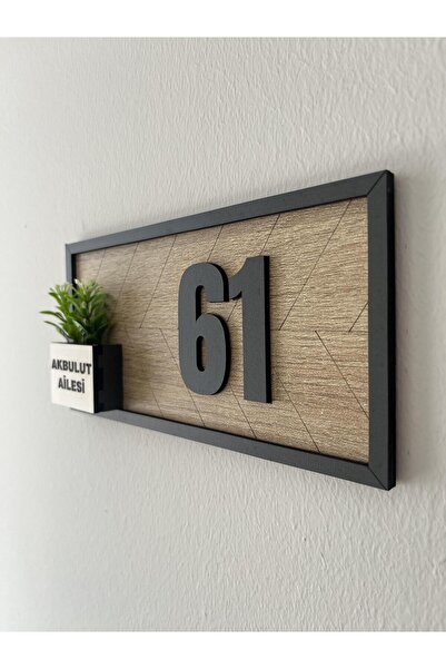 Amorfoz Kişiye Özel Aşhap Kapı Numarası 10x20 cm Sonomo Ahşap Zemin Antrasit Çerçeve