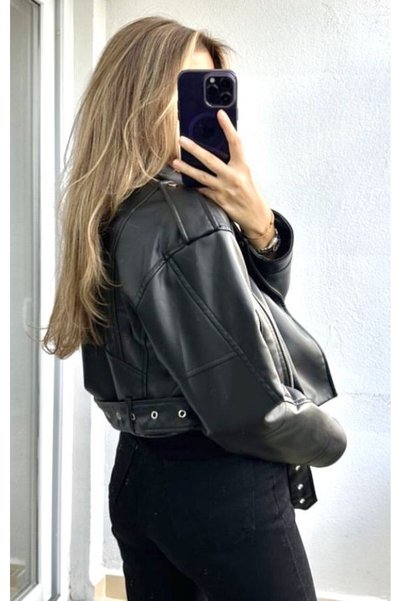 PRİFALDİ FAUX LEATHER CROPPED BIKER JACKET