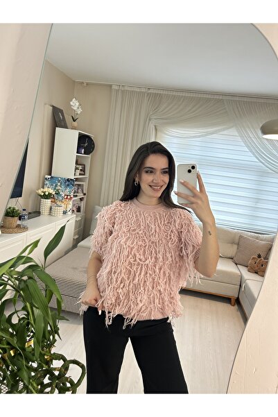SelenFashion Pembe Saçaklı Triko Bluz