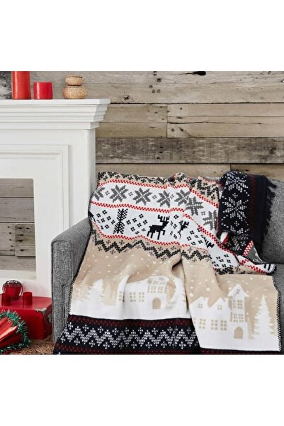 Romans Yılbaşı Temalı Pamuklu Çift Taraflı Tek Kişilik Battaniye Albedo 150x200 cm