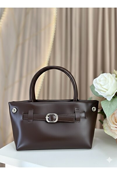 MADESSA COLLECTION Deri Kemerli Tokalı Acı Kahve Kadın El Ve Omuz Çantası (as...