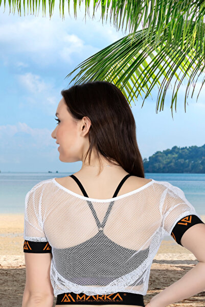 FantaziAtölyesi Litae file white sleeve swimsuit top with pareo