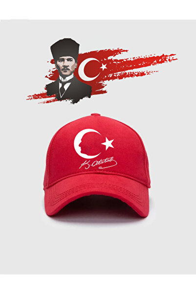 l'eivor Mustafa Kemal Atatürk & Crescent and Star Flag Special Design Printed Red Snapback Hat