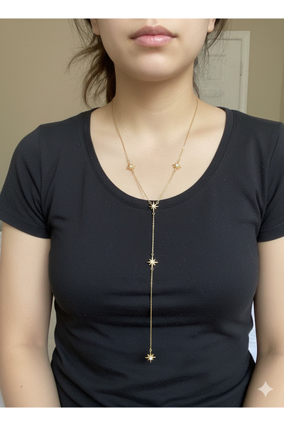 MEEB BİJUTERY قلادة من حجر الزركون على شكل نجم القطب مع سلسلة فولاذية مقاومة ...