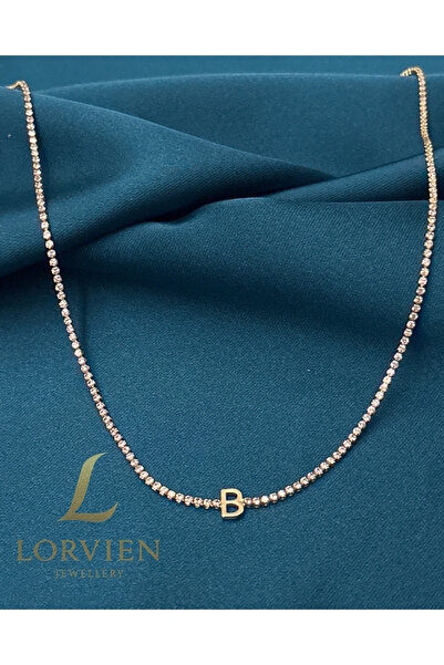 Lorvien Özel Gold Seri Taşlı Harf Kolye B Harfi