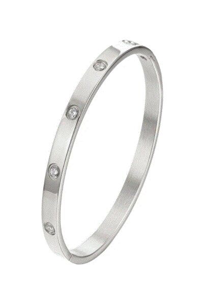 THK Brățară tip bangle 6mm, THK, pietre de zirconiu, oțel inoxidabil, 19 cm, placată cu aur de 18K, argint, unisex