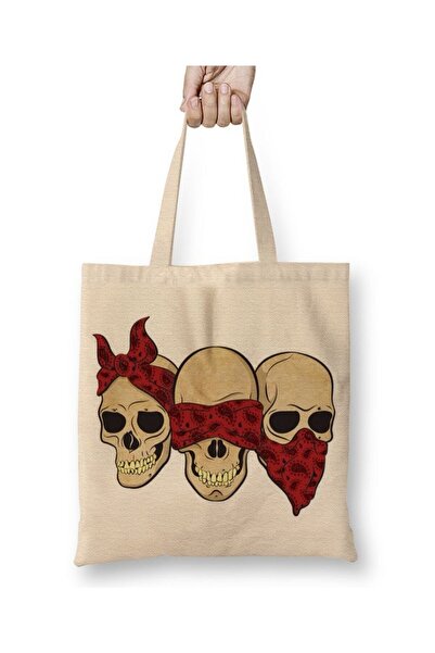 Toyaso Три мавпи Три сухі голови Біла тканинна сумка Довга ручка Сумка для покупок Пляжна сумка