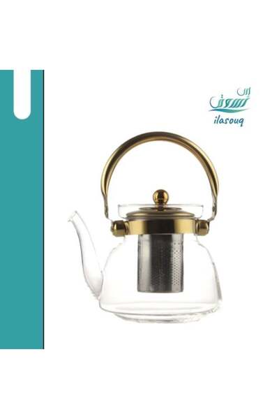 DLC إبريق شاي زجاجي بغطاء ذهبي سعة 1.1 لتر