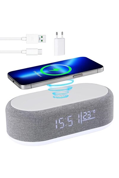 Binovation Binovation® 6-in-1 Digital Clock with Bluetooth Speaker, Alarm, Temperature, Wireless Charging