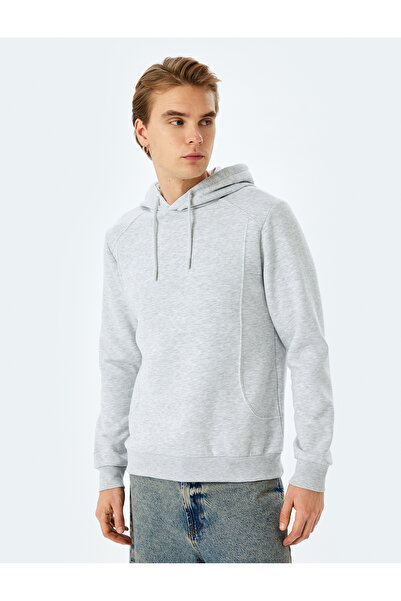 Koton Reglan Sleeve Cotton Blend Hooded Basic Hoodie with Raised Stitch Detail