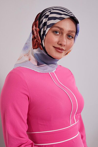 Levidor Baby Blue Striped Floral Pattern Cotton Scarf