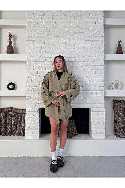 manana fashion Oversize Belden Baglamalı Trençkot
