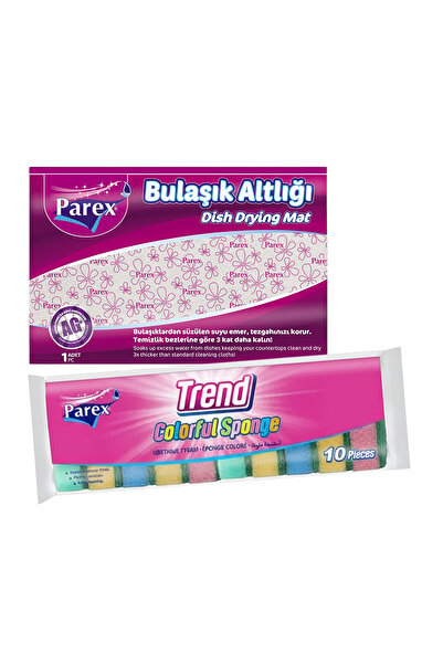 Parex Rengarenk 10'lu Düz Sünger ve Bulaşık Altlığı Paketi