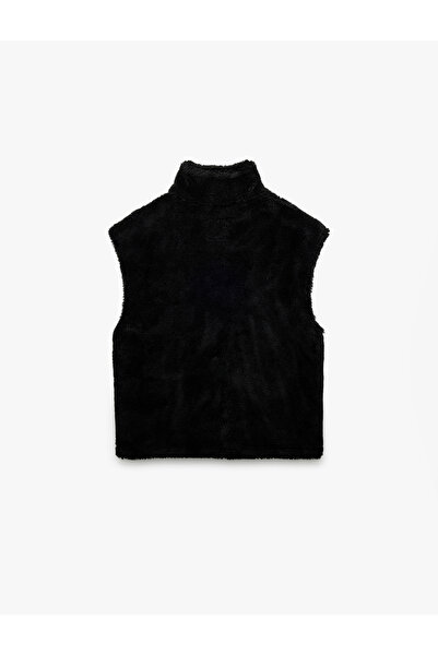 Koton Zippered Long Shawl Collar Plush Vest