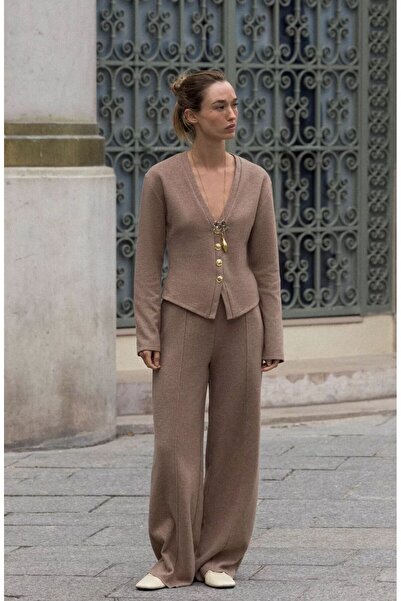 Somut istanbul Palazzo Sotf Touch Pants and Soft Buttoned Jacket 2-Piece Set