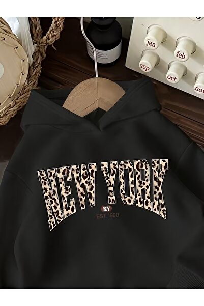 oneagılyazı Зимна суитшърт с качулка, детски принт „Ню Йорк“