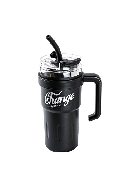 DKADI Change Black Stainless Steel Thermos Cup with Straw 780ml