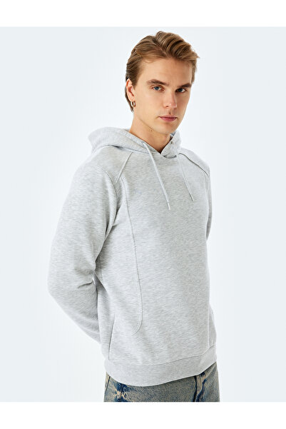 Koton Reglan Sleeve Cotton Blend Hooded Basic Hoodie with Raised Stitch Detail