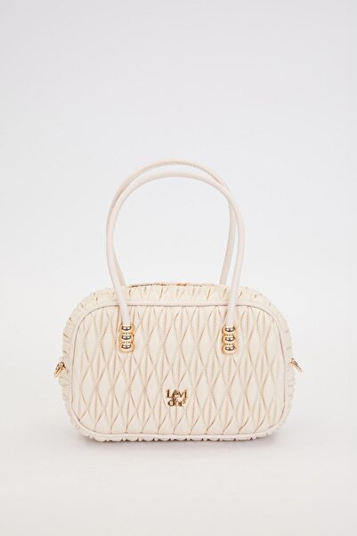 Levidor Cream Drawstring Model Baguette Shoulder Bag