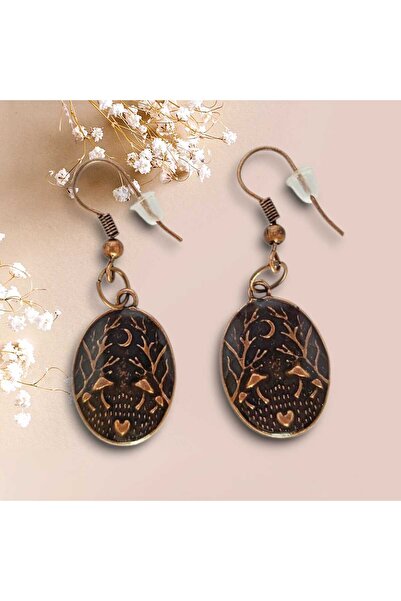 Pawnest Handmade أقراط متدلية مصنوعة يدويًا من البرونز القديم على شكل فطر وقم...