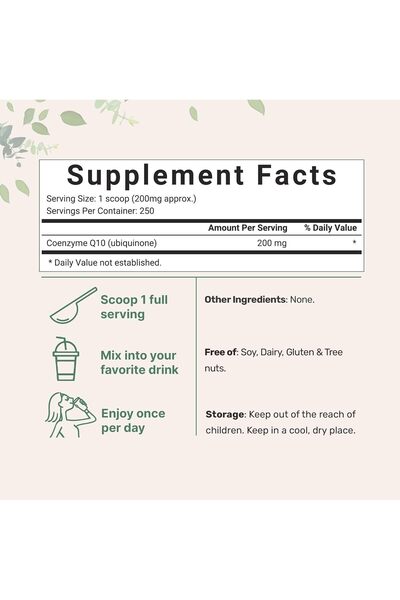 Micro ingredients Water Soluble COQ10 Supplement (COQ10 Powder 200mg Per Serving), 50 Grams, Strongl