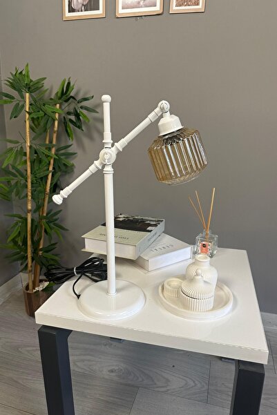 Bamyum Jerno Bal Rengi Cam Beyaz Masa Lambası Dekoratif Masaüstü Aydınlatma H...