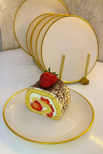 vanilinkitchen Gold Edged Porcelain Cake Plate Set of 7 – Stylish Presentation Plates