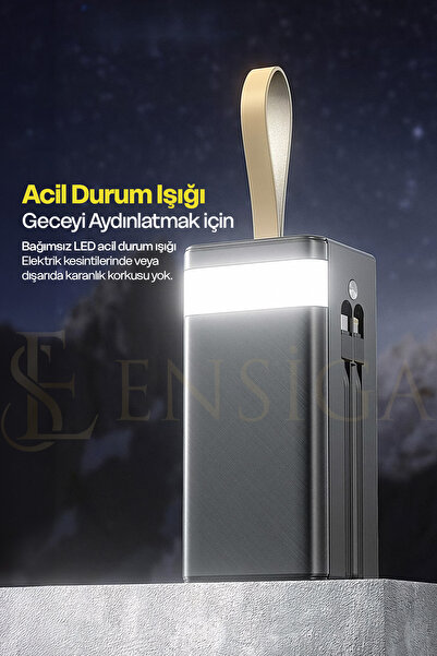 EN SİGA Ape Solar 50.000 Mah Güneş Enerjili Led Işıklı Powerbank Şarj Aleti 2x Usb Çıkışlı Mikro Type-C