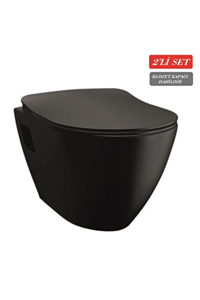 Creavit Terra Asma Klozet (TP325.SM) Mat Siyah + Duck Yavaş Kapanan Kapak Mat Siyah 2'li Set