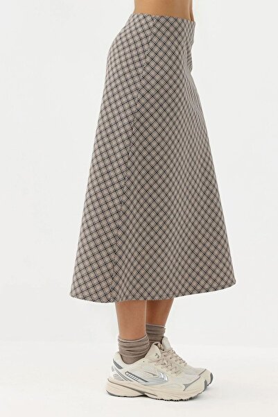 Hiccup Zippered Midi A-Line Plaid Skirt