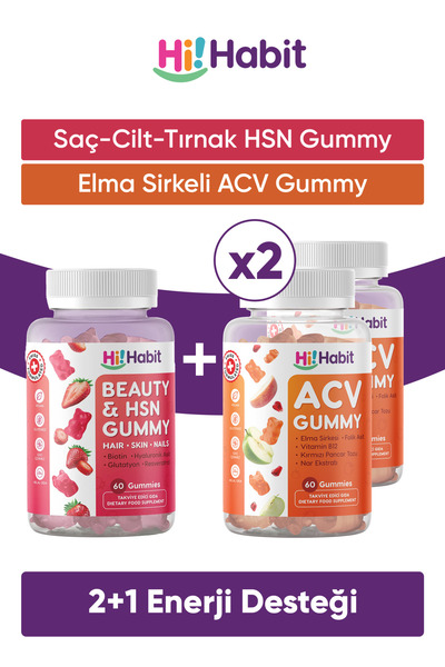 Hi Habit Hsn Hair, Skin & Nail Vitamin - Acv Apple Cider Vinegar Gummy Supple...