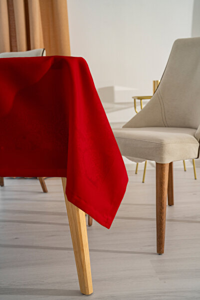 Tropikhome Kırmızı Masa Örtüsü Sıvı Geçirmez Jumbo Jakar Kumaş Masa Örtüsü