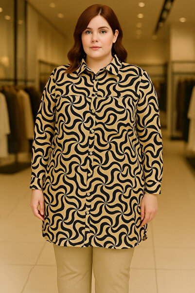 MKLOTUS DESENLİ BÜYÜK BEDEN GÖMLEK