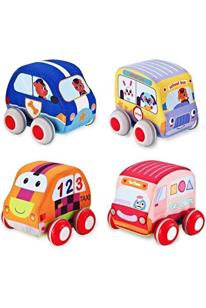 Whimlets Set de 4 masinute pentru copii, cu tragere, din material textil, pen...