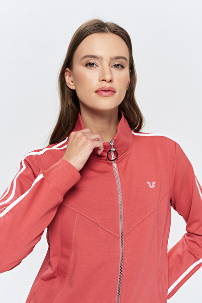 bilcee Women's Rouge Stand Collar 3-Piece Bottom Top Tracksuit Set 9907