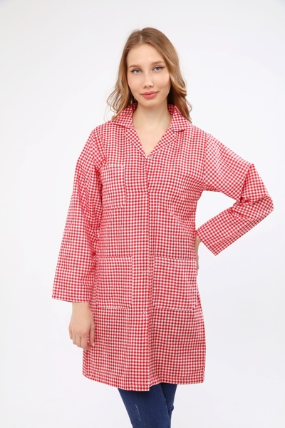 Çamdalı İş Elbiseleri مريلة من صوف الألبكة باللون الأحمر والأبيض مع 3 جيوب وإغلاق أمامي - مقاس S