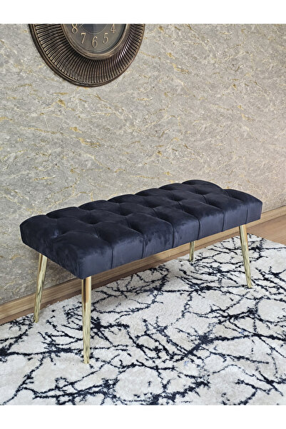 ZAFİR Gold Kaplama Sivriltme Ayaklı 90 cm Puf Bench - Puf - Bench - Kasalı Ot...