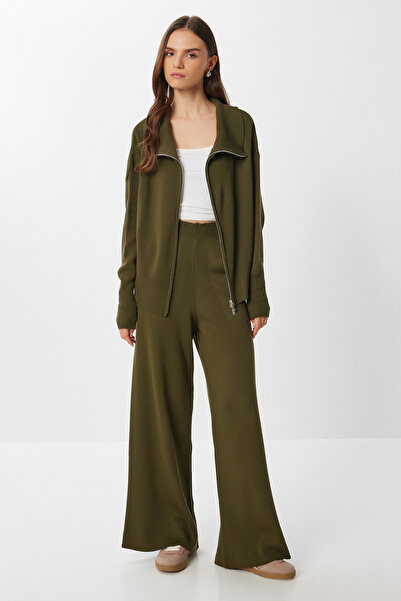 Lovelyİstanbul Cipzáras kardigán nadrág kötöttáru szett LAN0077 KHAKI