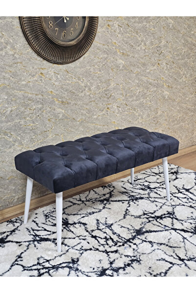 ZAFİR Beyaz Boyalı Sivriltme Ayaklı 90 cm Puf Bench - Puf - Bench - Kasalı Ot...